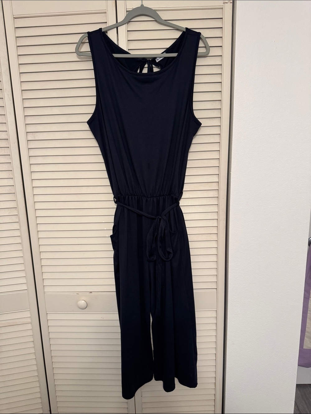 Sleeveless Navy Jumpsuit with Tie Waist